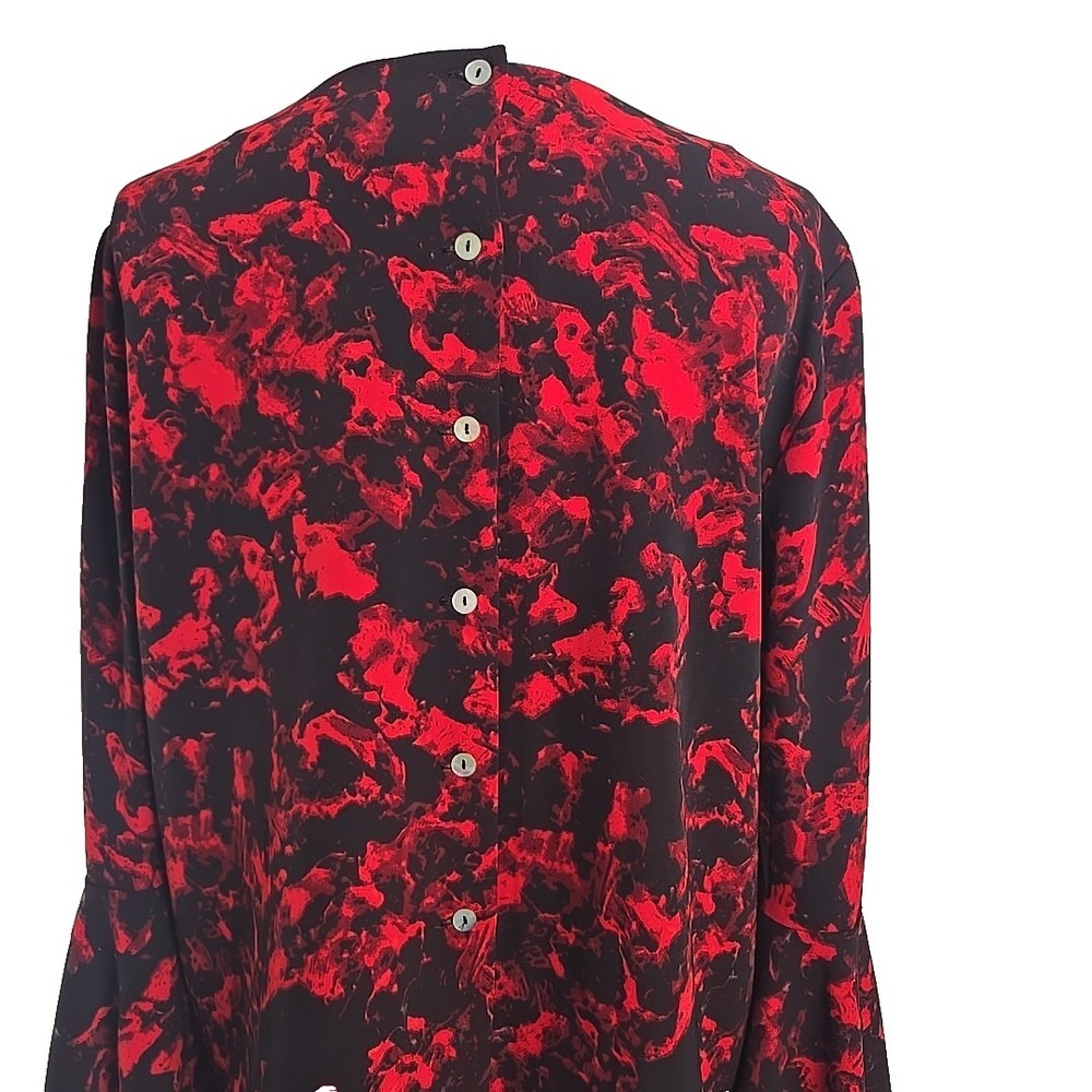 Carmen Marc Valvo Black & Red Floral Long Bell Sleeve Blouse Top Size XS - Picture 4 of 7
